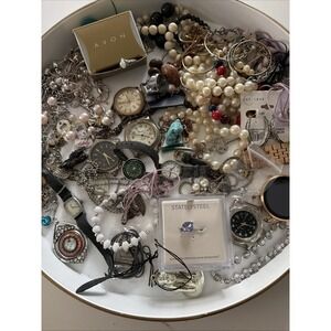 Estate Vintage Watches Jewelry Rings Necklaces Gemstones 2lbs